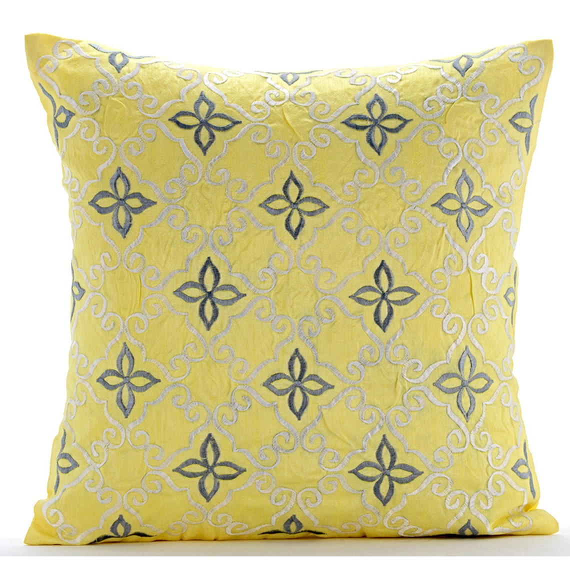 Yellow Pillow Shams, Lattice Trellis Embroidered Pillow Shams, 24x24