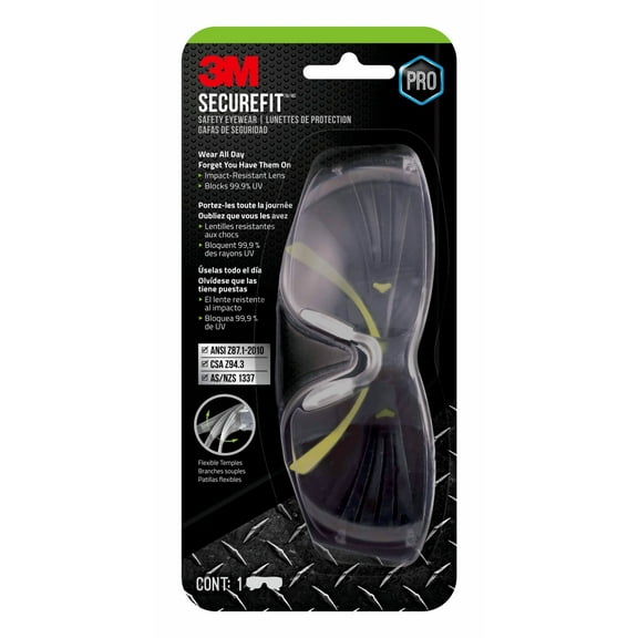 3M SecureFit 400 Safety Eyewear, Clear, Anti-Fog, 1/Pack