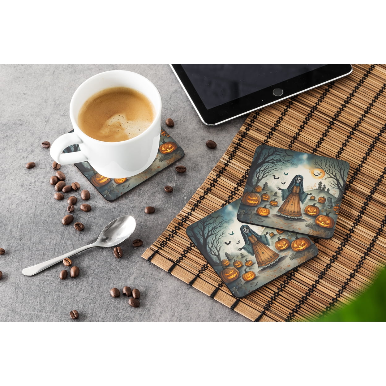 La Llorona Skeleton Spooky Halloween Foam Coaster Set of 4 3.5 in x 3.5 in