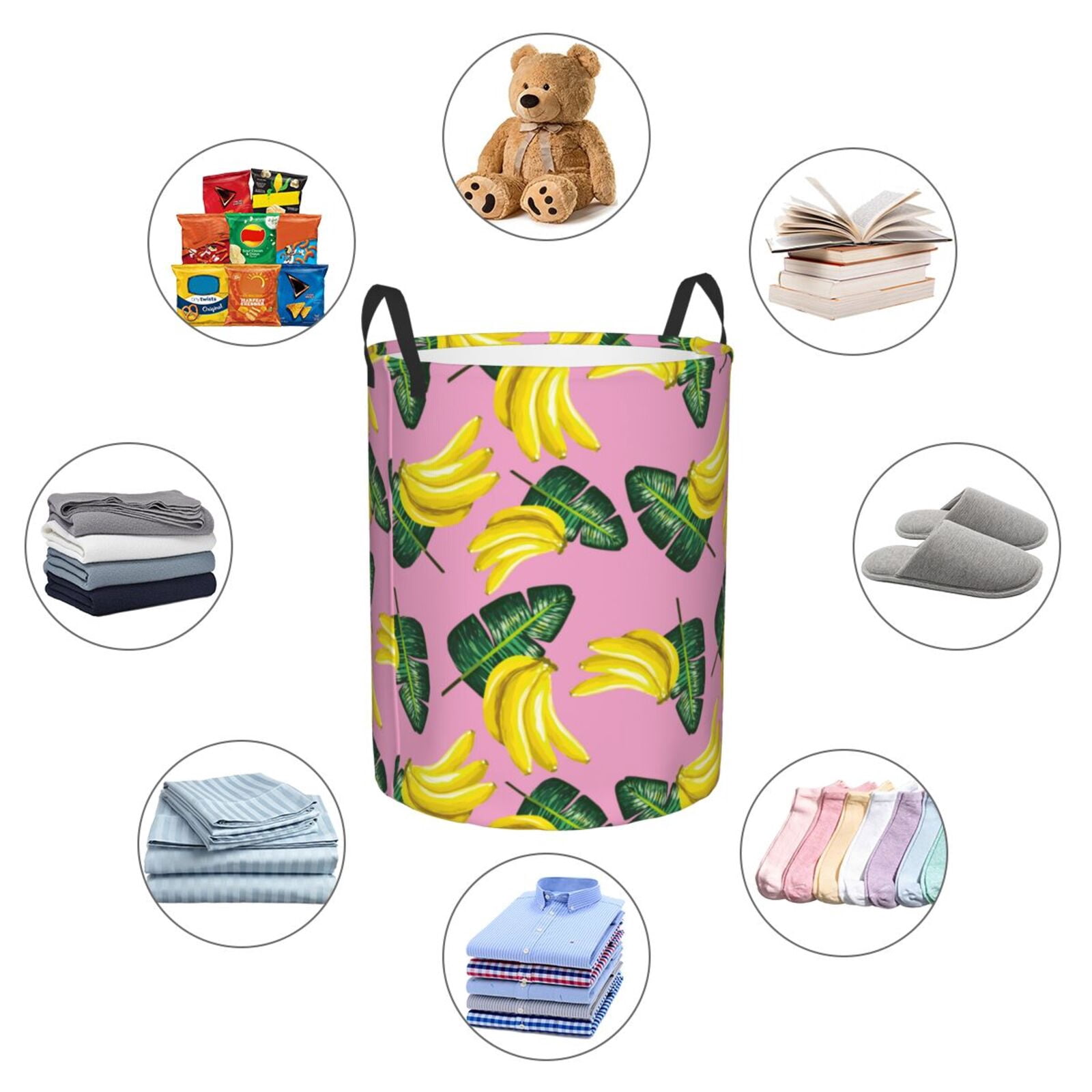 Large Laundry Basket with Handles - Cute Banana Green Leaves Kids Baby Dirty Clothes Laundry Hamper for Bedroom Aesthetic