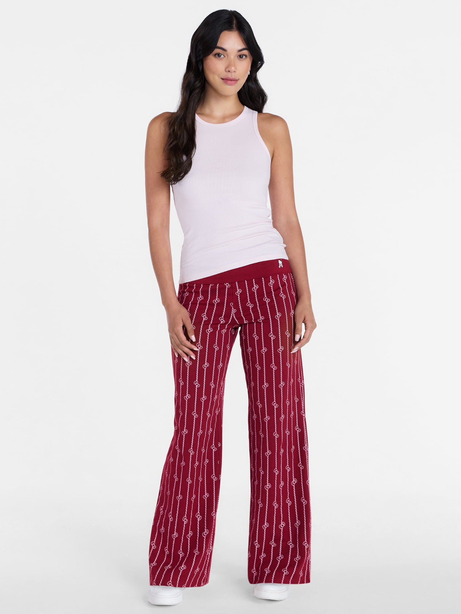 Hello Kitty Women’s Pinstripe Wide Leg Foldover Pants, Sizes XXS-XXL
