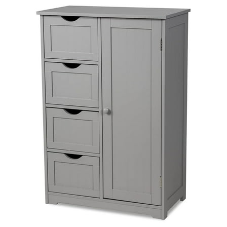 Bathroom Floor Cabinet with Drawers - Multifunctional Storage Organizer - Wooden Side Cabinet for Living Room, Kitchen - 22 x 12 x 32 inches (Grey)