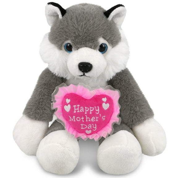 DolliBu Happy Mother's Day Super Soft Plush Long Leg Husky - Cute Stuffed Animal Present With Pink Heart Message for Best Mommy, Grandma, Wife, Daughter - Cute Pet Life Plush Toy Gift - 10.5 Inch