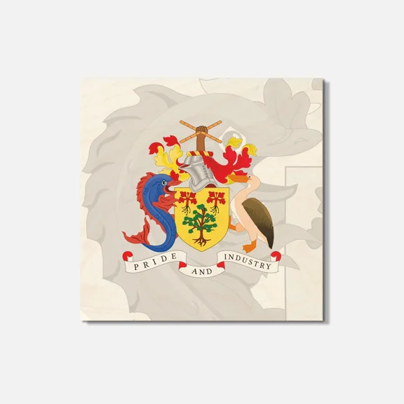 Barbados Coat Of Arms 4'' X 4'' Square Wooden Coaster