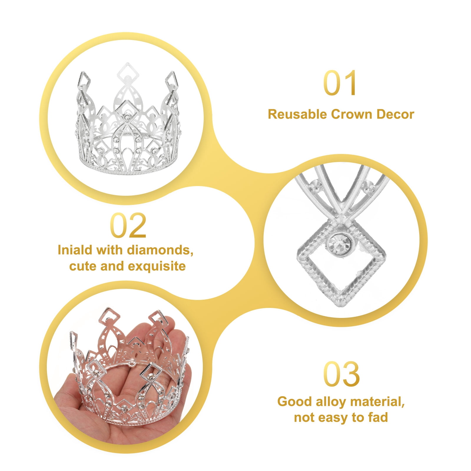 Unique Bargains Mini Crown Cake Toppers, Alloy Queen Tiara Cupcake Decor for Party Silver