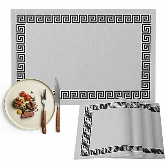 Placemats Set of 6, Geometric Greek Key Design Place Mats Grey Tablemats Washable Placemat Table Decoration for Kitchen Table Dinner Party Home Decor Indoor Outdoor 13x19 Inch