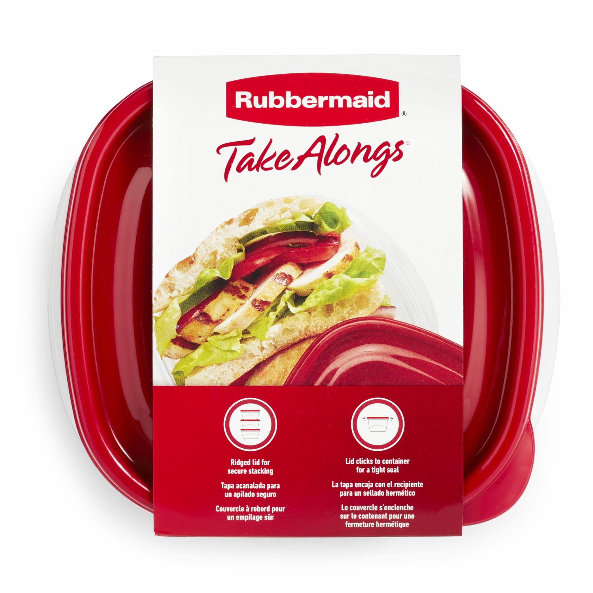 (4 pack) Rubbermaid TakeAlongs 2.9-Cup Square Food Storage Containers, 4-Pack, Red