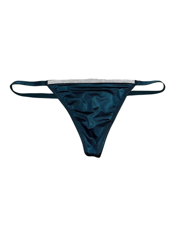 Very Sexy Bombshell Rhinestone Shine V-string Panty Color Dark Green Size Medium NWT