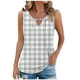 thumbnail image 2 of HOMBOM Cutout Tank Tops for Women Trendy Gray Pleated Casual Notch Neck Sleeveless Plaid Blouse, 2 of 6