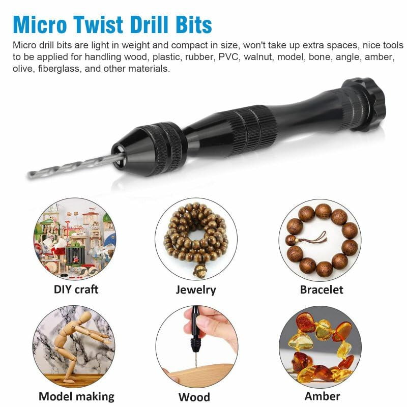 60pcs Precision Pin Vise Micro Drill Bits Hand Twist Drill Bits Set Rotary Tools Kit for Diy Assembling Electronics