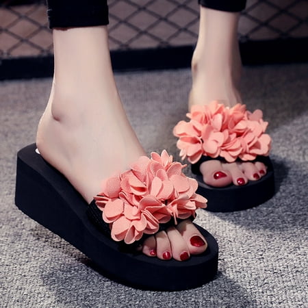 

Women s Flower Outdoor Fashion Leisure Beach Wedge Slip On Slippers Shoes