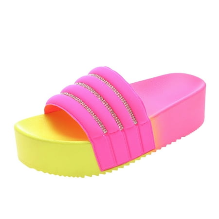 

Fsqjgq Microwavable Slippers Women Summer One Word Drag Flash Drill Loose High Bottom Non Slip Outer Wear Thick Bottom Sandals and Slippers House Slippers Women Hot Pink 37