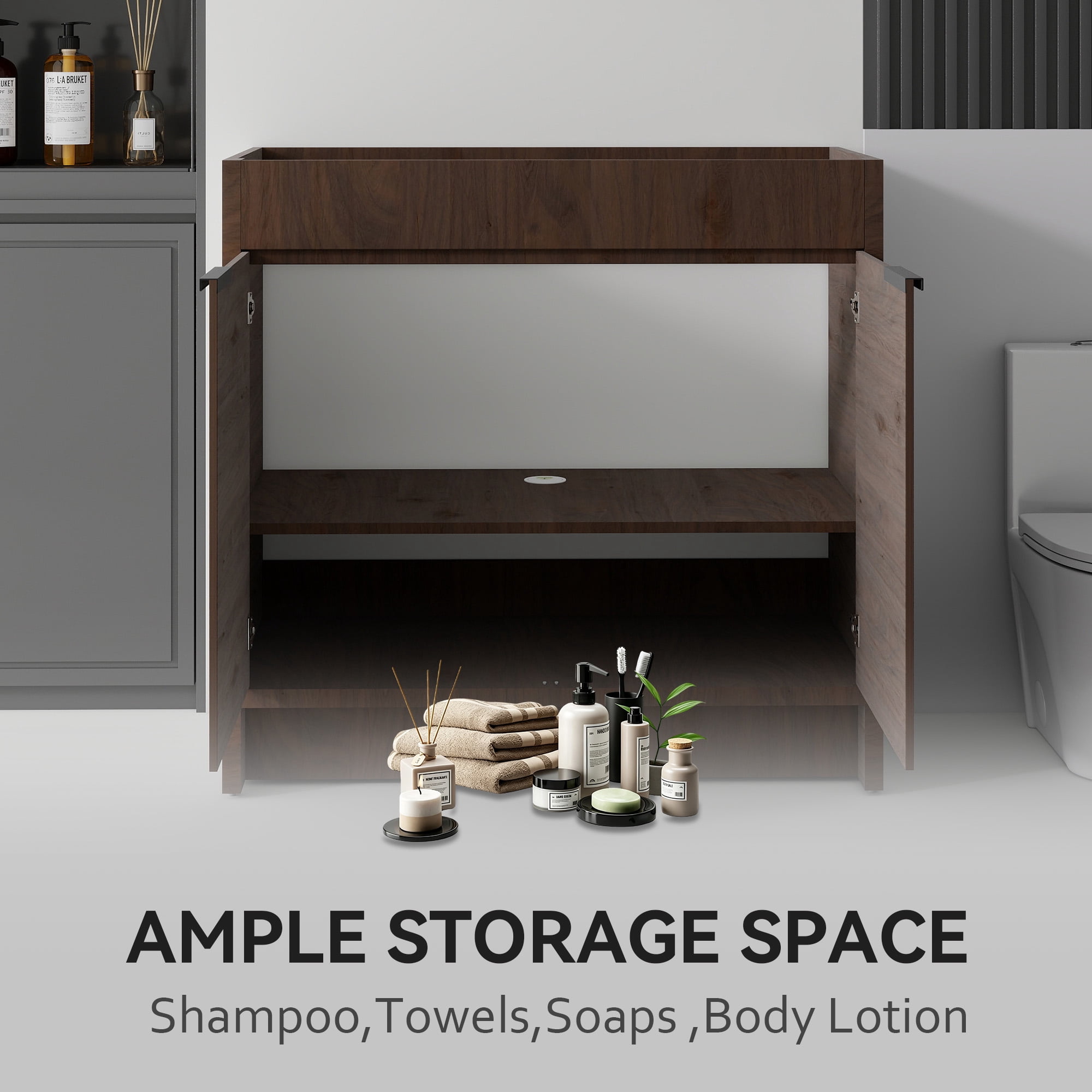 Leumius 30" Freestanding Bathroom Vanity Cabinet with Soft-Close Double Doors,Modern Bathroom Vanity,Spacious Interior Storage,Cabinet Only,Brown