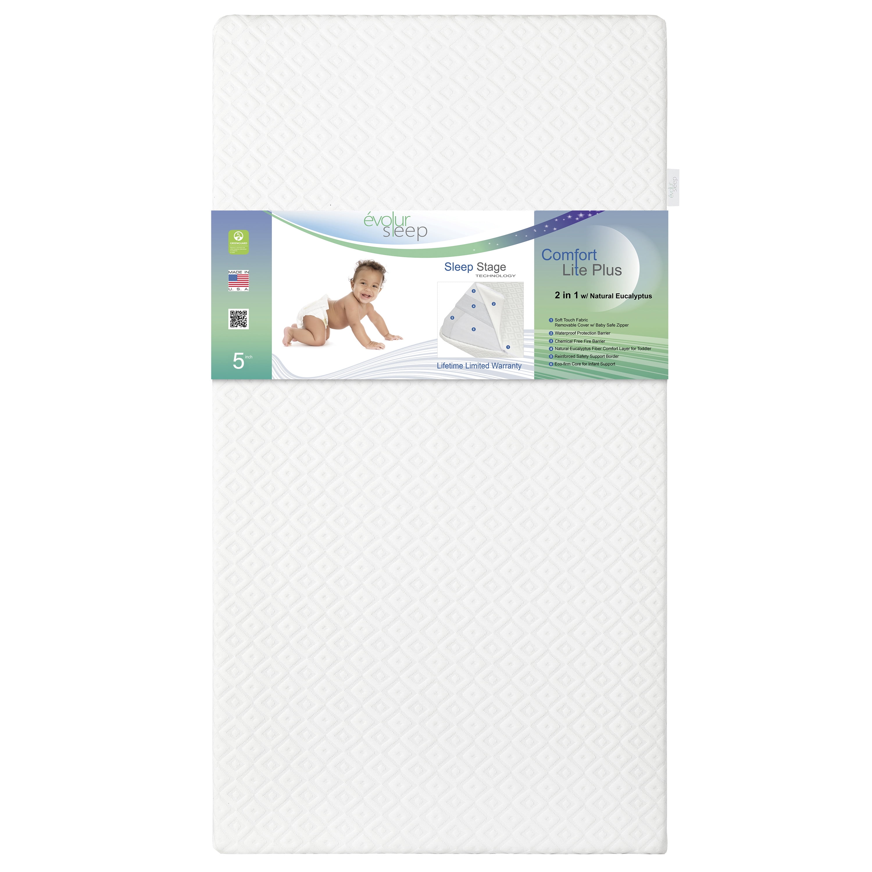 Evolur Sleep Comfort Lite Plus with Natural Fiber Crib & Toddler Foam Mattress
