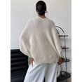 thumbnail image 4 of Women'S Twist Front Cropped Crochet Sweater Asymmetrical V Neck Oversized Bat Wing Pullover Knit Tops White S, 4 of 8