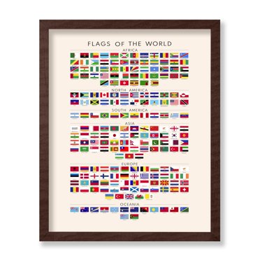 Poster Master Flags of the World Poster - Educational Print - Learning Materials Art - Flag Art - Gift for Kids, Students & Teacher - Decor for Playroom, Classroom or Library, 11x14 Brown Framed