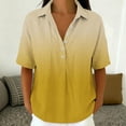 thumbnail image 5 of Favoffer Women's Linen Blouse Turtleneck Short Sleeve Solid Color Button Snap V Neck Daily Office Streetwear Fashion Casual Shirt, 5 of 7