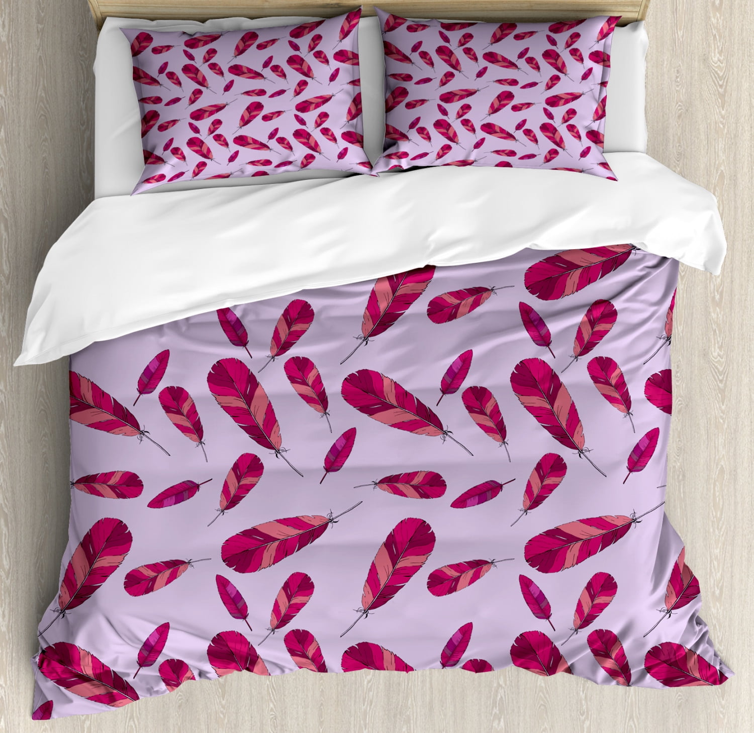 Feathers Duvet Cover Set King Size, Repeated Pattern of Feather