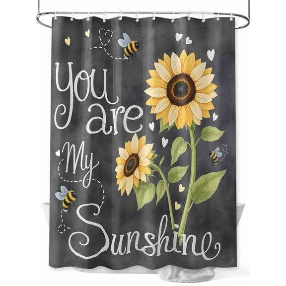 Shower Curtain Waterproof for Bathroom 72x84 Inch, You Are My Sunshine Bath Curtain for Bath Stalls and Tub Sunflower Bee Grey Decorative Shower Curtains with Hooks