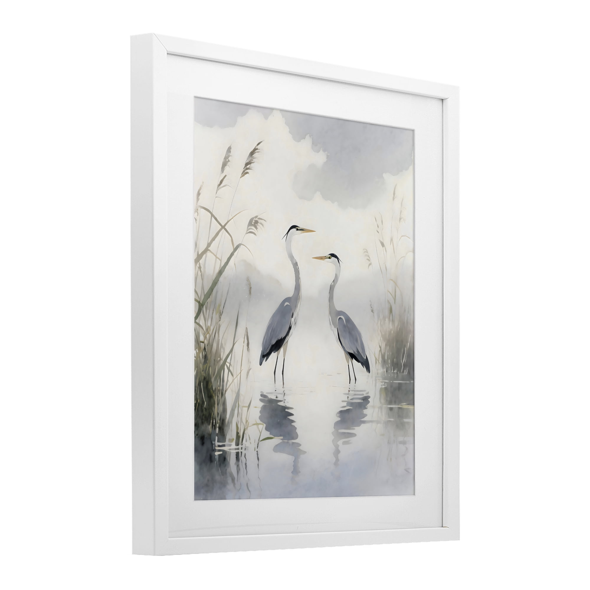 Stupell Industries Serene Wetlands Heron Reflections White Framed Print Under Glass, design by Creative Studio