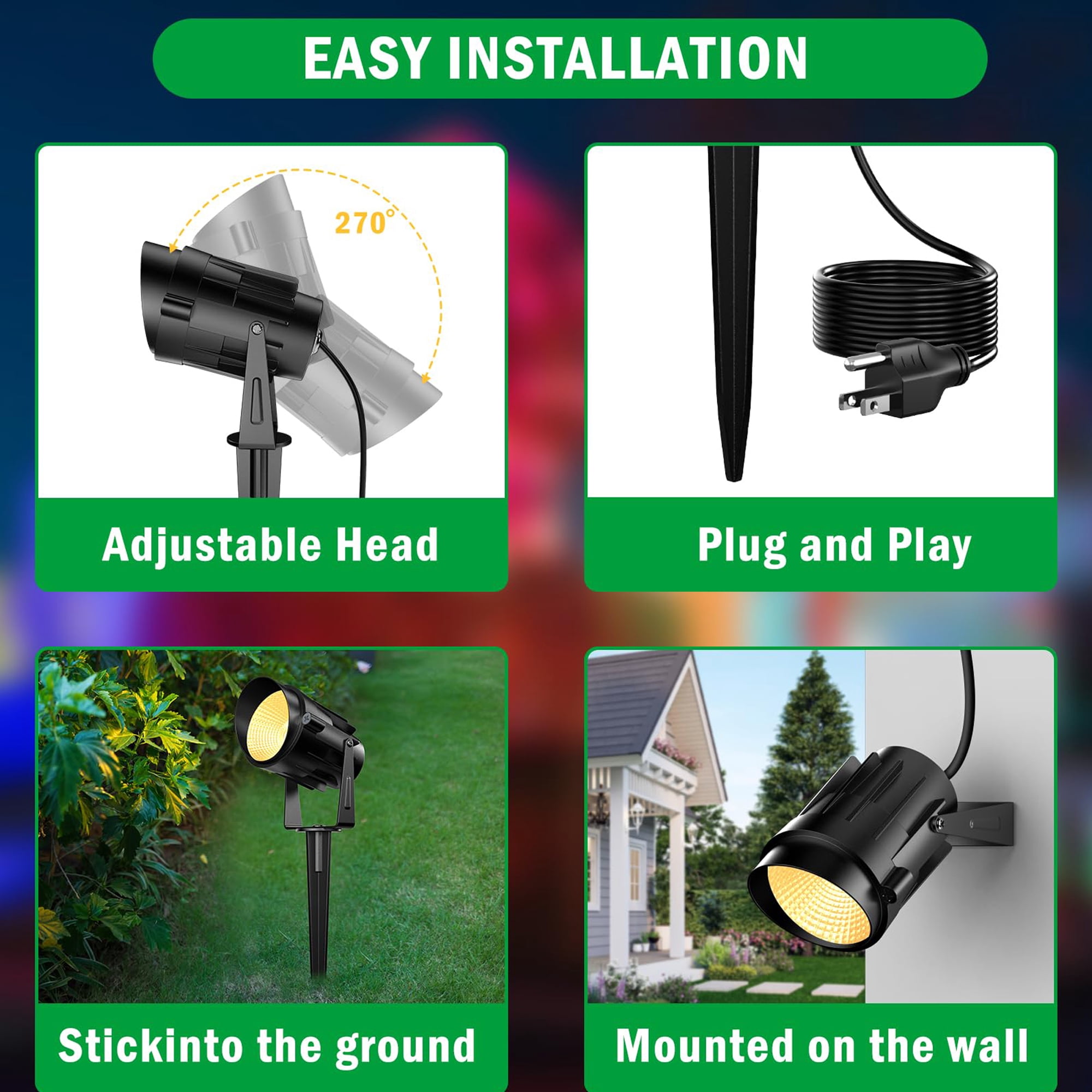 Outdoor Landscape Lights 10W Outdoor Lighting 3000K Warm Light with Stand & COB Led Spotlights for Yard Lawn Flag, 1000LM Waterproof Landscape Lighting 5.9 FT Plug Cord