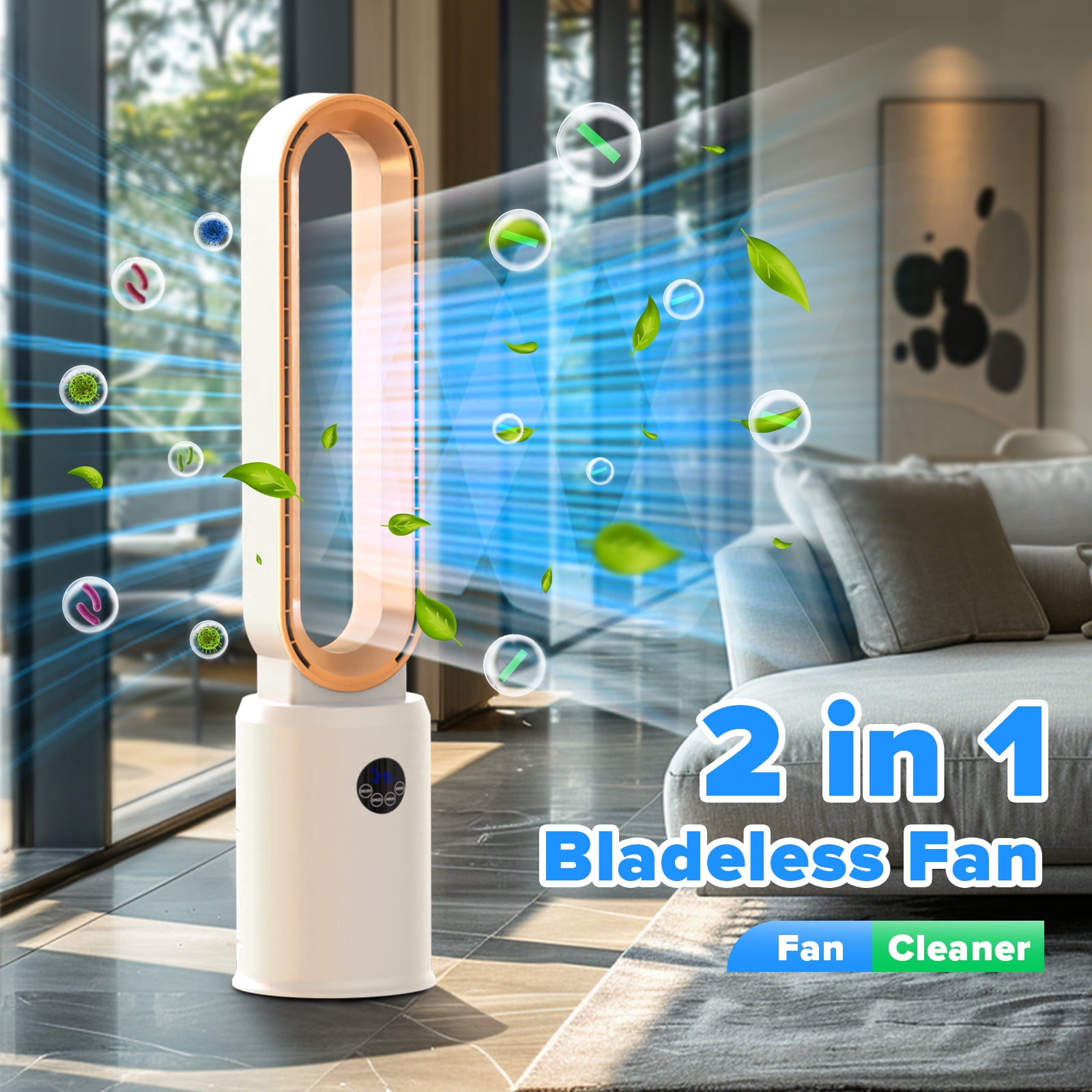 Advwin 38"Bladeless Tower Fan, Quiet Cooling Air Circulator with 60° Oscillation, 24 Speeds, Gold