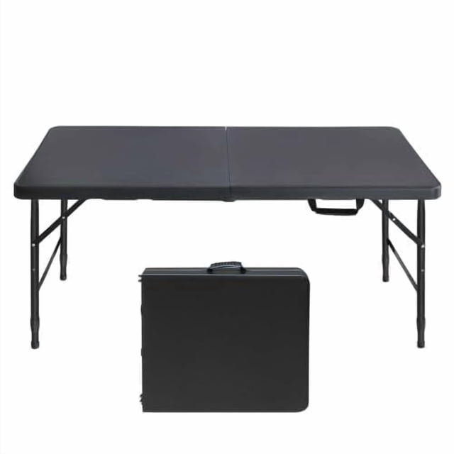 QinaQin Mesa plegable tipo maleta para exterior con altura ajustable y patas metálicas, ligera y portátil, ideal para camping, patio o playa