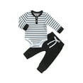 thumbnail image 2 of Loicainy Baby Toddler Boy 2Pcs Fall Outfits 3 6 12 18 24 Months Long Sleeve Striped Print Romper + Pants Set Infant Warm Clothes, 2 of 9