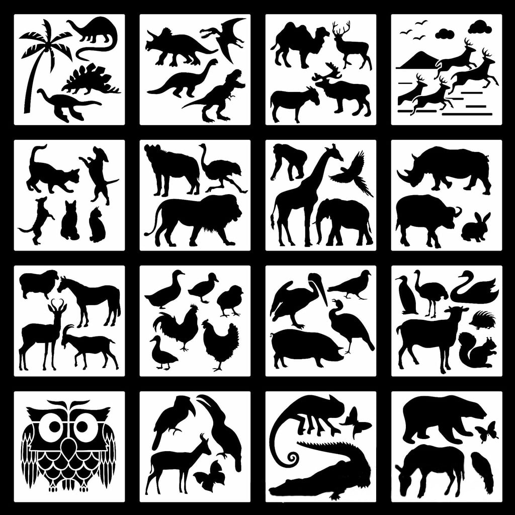 BINYOU 16 Pack Animal Stencil Template Drawing Template Greeting Card  Scrapbook Wall 