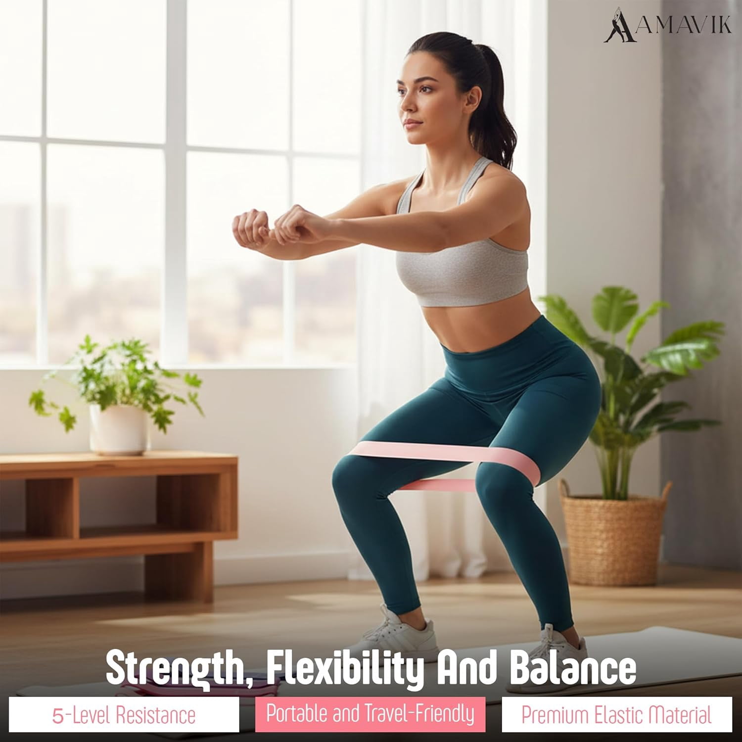 AMAVIK Pilates Kit 15-Piece Home Workout Set with 5 Resistance Bands, Pilates Ring and Ball Set with Accessories-A Complete Pilates Set for Women to Improve Strength Flexibility and Balance Body Pink