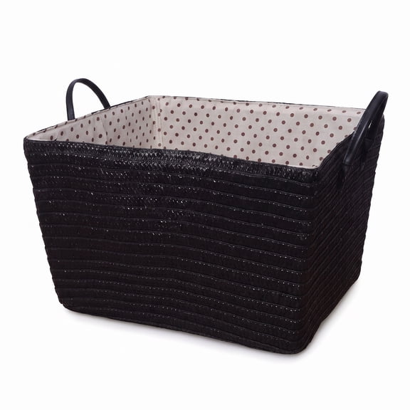 THDFTDT Storage Basket, Woven Wicker, Black, with Handles, 1 Count