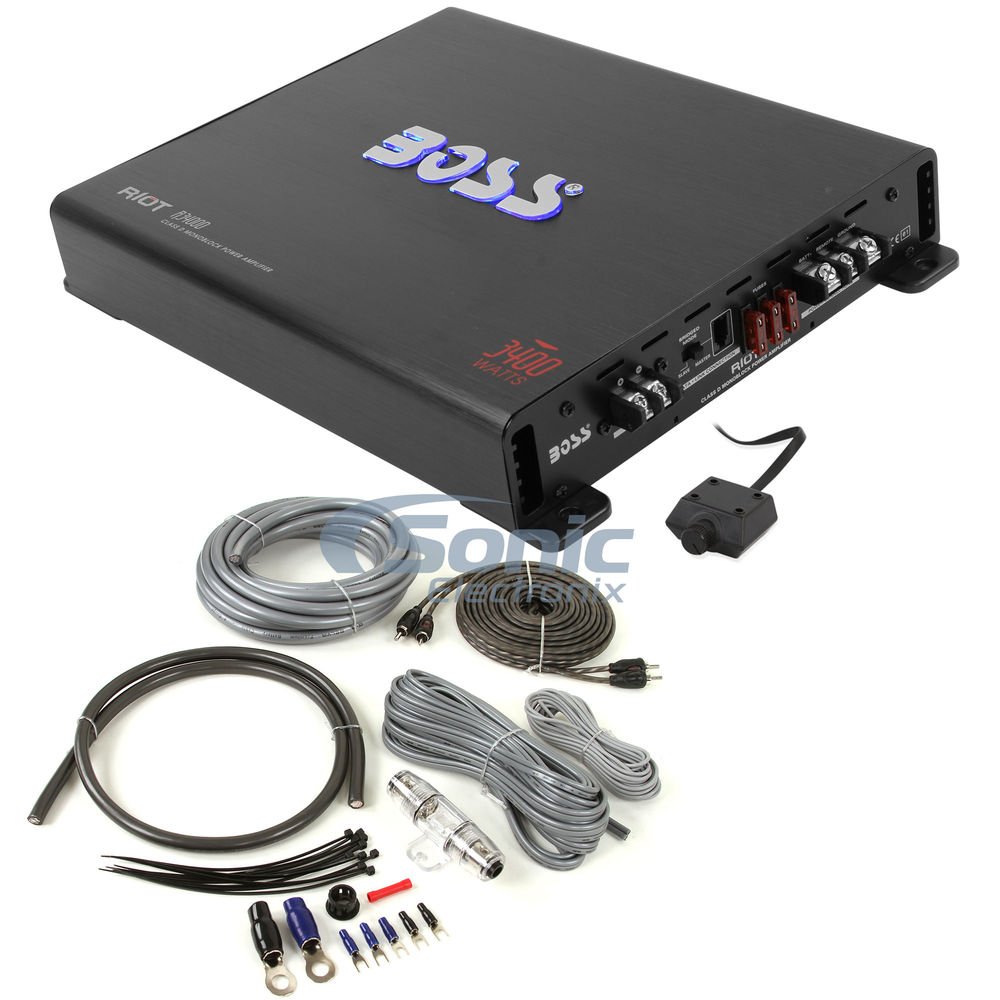 Boss R3400D Monoblock Amplifier w/ Complete 4 AWG Amp Kit 3400W Riot
