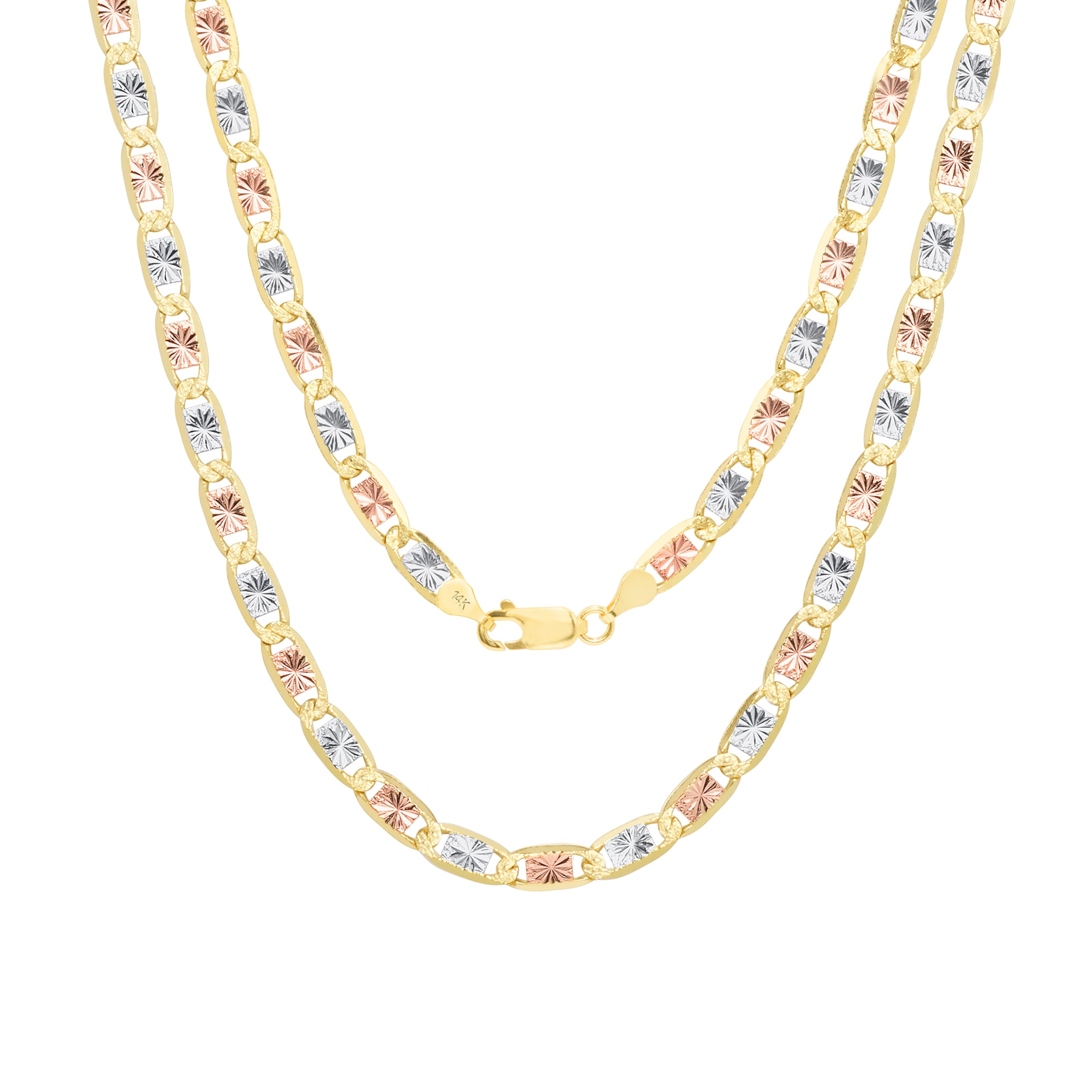 10K Yellow White Rose Gold Tri Color VALENTINO 2.8mm Chain Necklace 16" ~ 24"