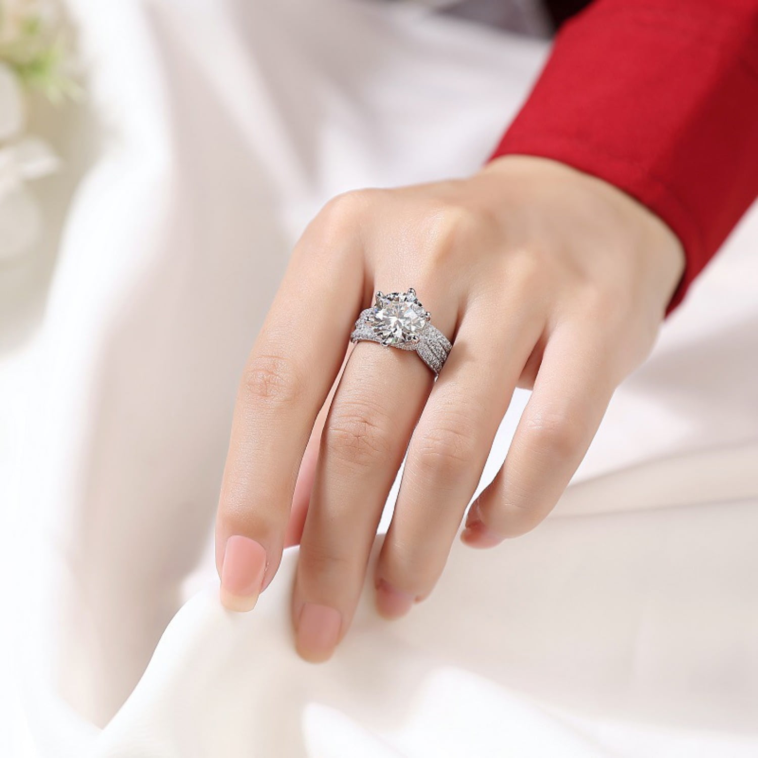 5ct Moissanite Engagement Rings for Women Round Cut D Color VVS1 Blue/Yellow/Pink Diamond Rings Moissanite Wedding Bands with Certificate