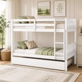 thumbnail image 6 of SESSLIFE Twin Over Twin Bunk Bed with Trundle, Convertible Wood Bunk Bed Frame with Ladder & Safety Guardrail, Separates into 2 Twin Beds, Space-Saving for Kids Bedroom, Guest Room, White, 6 of 9