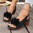 thumbnail image 2 of Rokment Women's Flower Platform Dressy Sandals for Ladies Summer Fashion Casual Floral Leather Open Toe Chunky Block High Heels Slingback Dress Pumps Black Size 9, 2 of 8