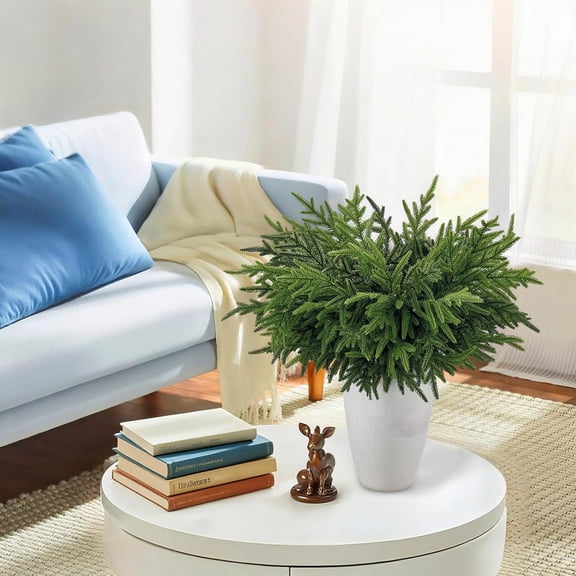 LINMOUA 12 Pcs Realism Handmade Christmas Crafts Norfolk Pine Branch - 17.7in Artificial Christmas Greenery Stems with Lifelike Color Faux Cedar Pine Picks for Garland Wreaths Vases