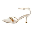 thumbnail image 2 of XYD Women Elegant Kitten Heel Ankle Strap Pumps Pointed Closed Toe Gemstone Crystal Wedding Evening Shoes Size 9.5 Ivory, 2 of 4