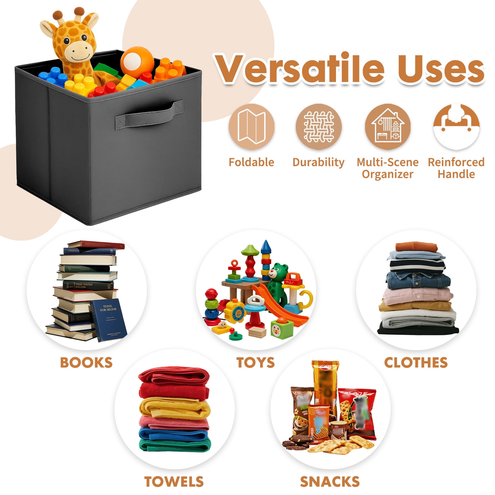 PinkSheep Collapsible Fabric Cube Storage Bins, Foldable Storage Cubes Organizer Bins Basket(13" x 13"), Black, 6 Pack