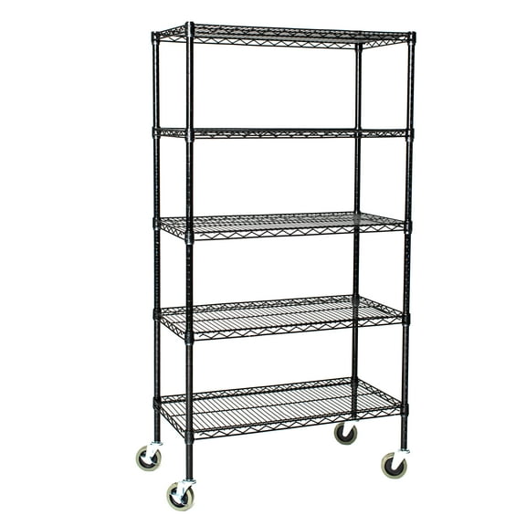 21" Deep x 24" Wide x 69" High 5 Tier Black Wire Shelf Truck with 800 lb Capacity
