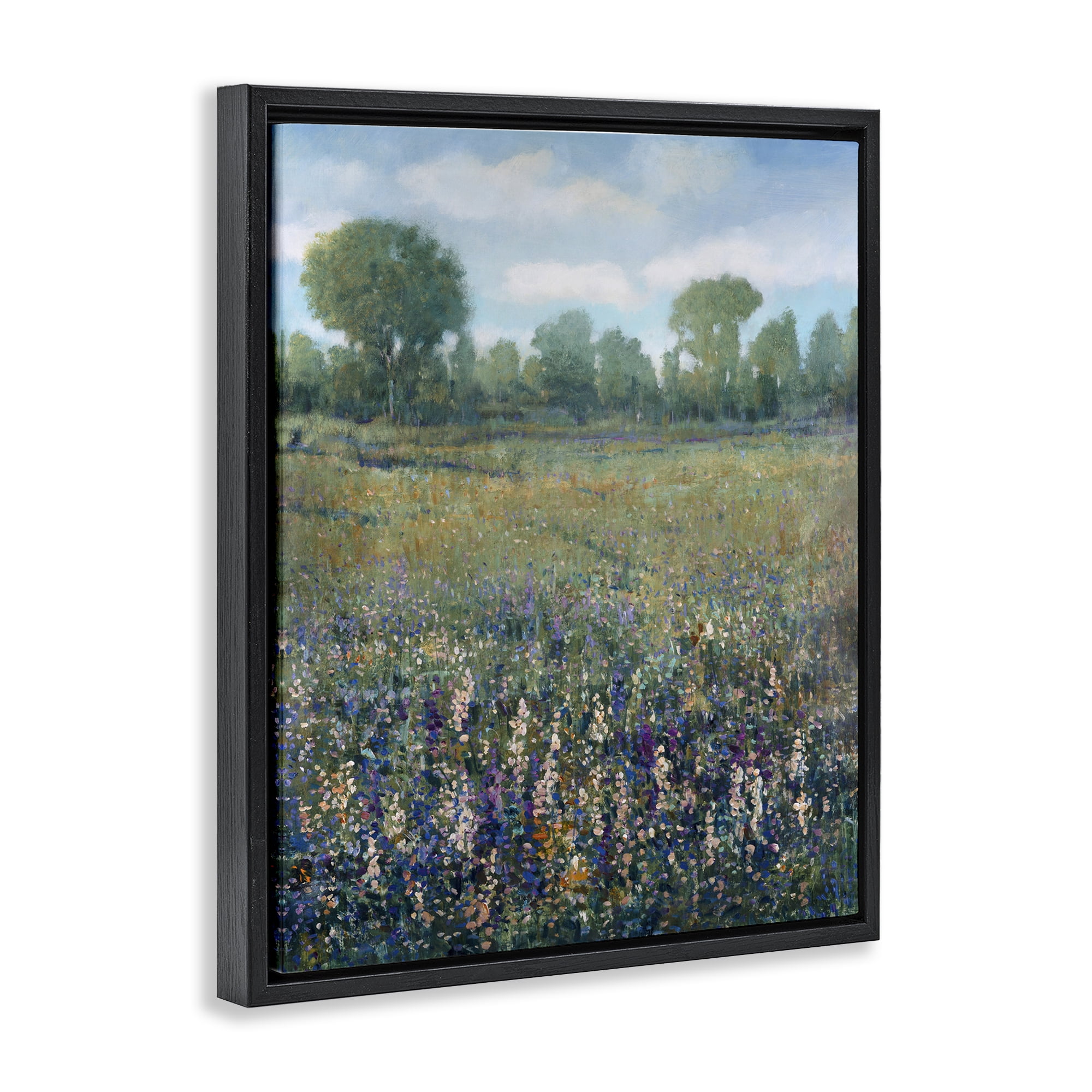 Stupell Industries Lilac & Wildflower Fields Landscape Painting Black Floater Framed Art Print Wall Art, 25 x 31