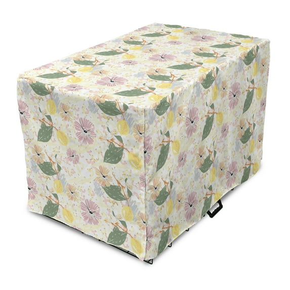 Japanese Garden Dog Crate Cover, Painting of Lemons Leaves and Flowers Flourishing Botanical Art, Easy to Use Pet Kennel Cover Small Dogs Puppies Kittens, 7 Sizes, Multicolor, by Ambesonne