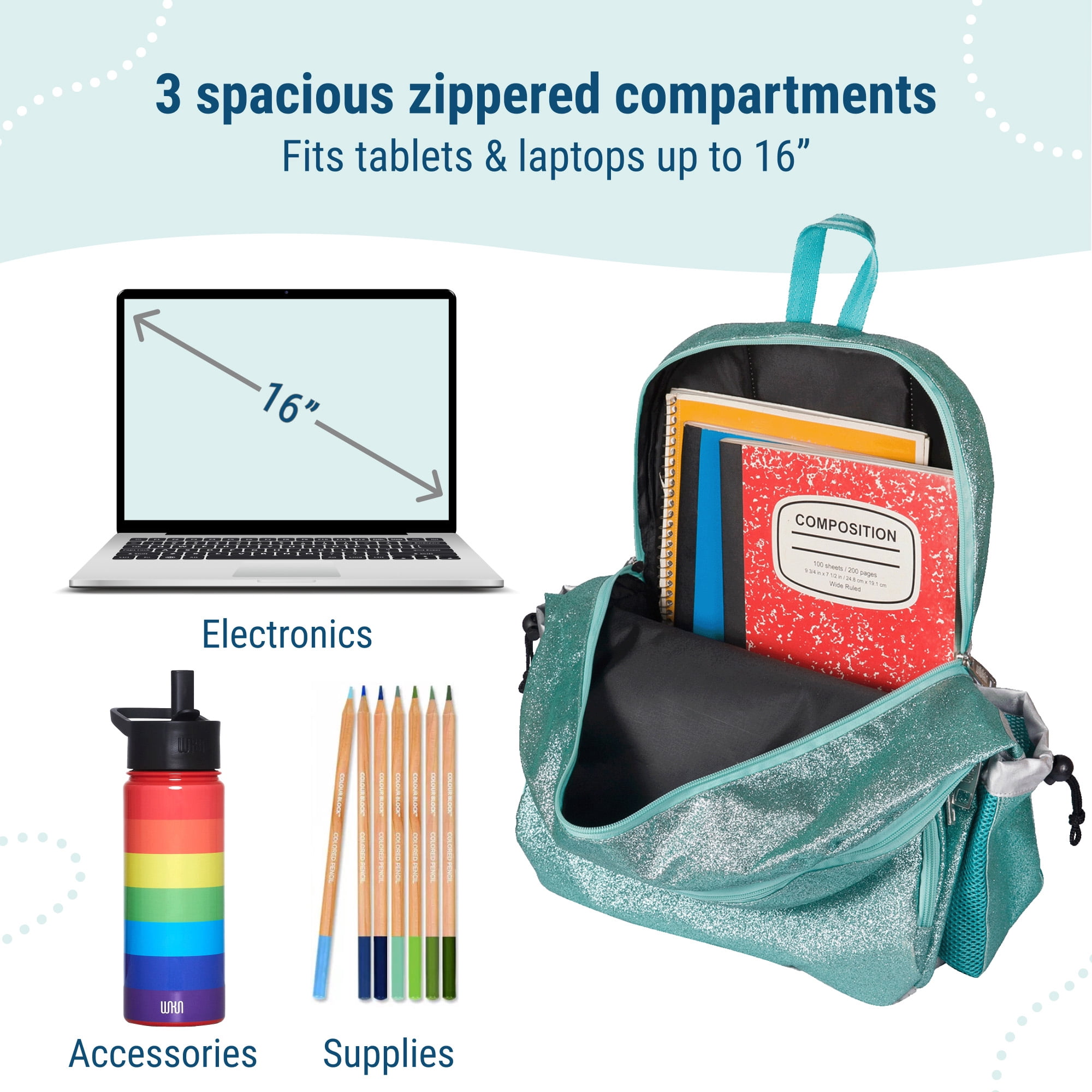 Wildkin Kids 17 Inch Backpack for Boys and Girls, Perfect for School and Travel (Blue Glitter)