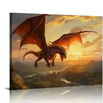 COMIO  Wall Pictures for Living Room Fantasy Wall Art Canvas Art Prints Sunset Dragon Wallpapers Modern Wall Decor for Bedroom Home Decorations Posters and Prints