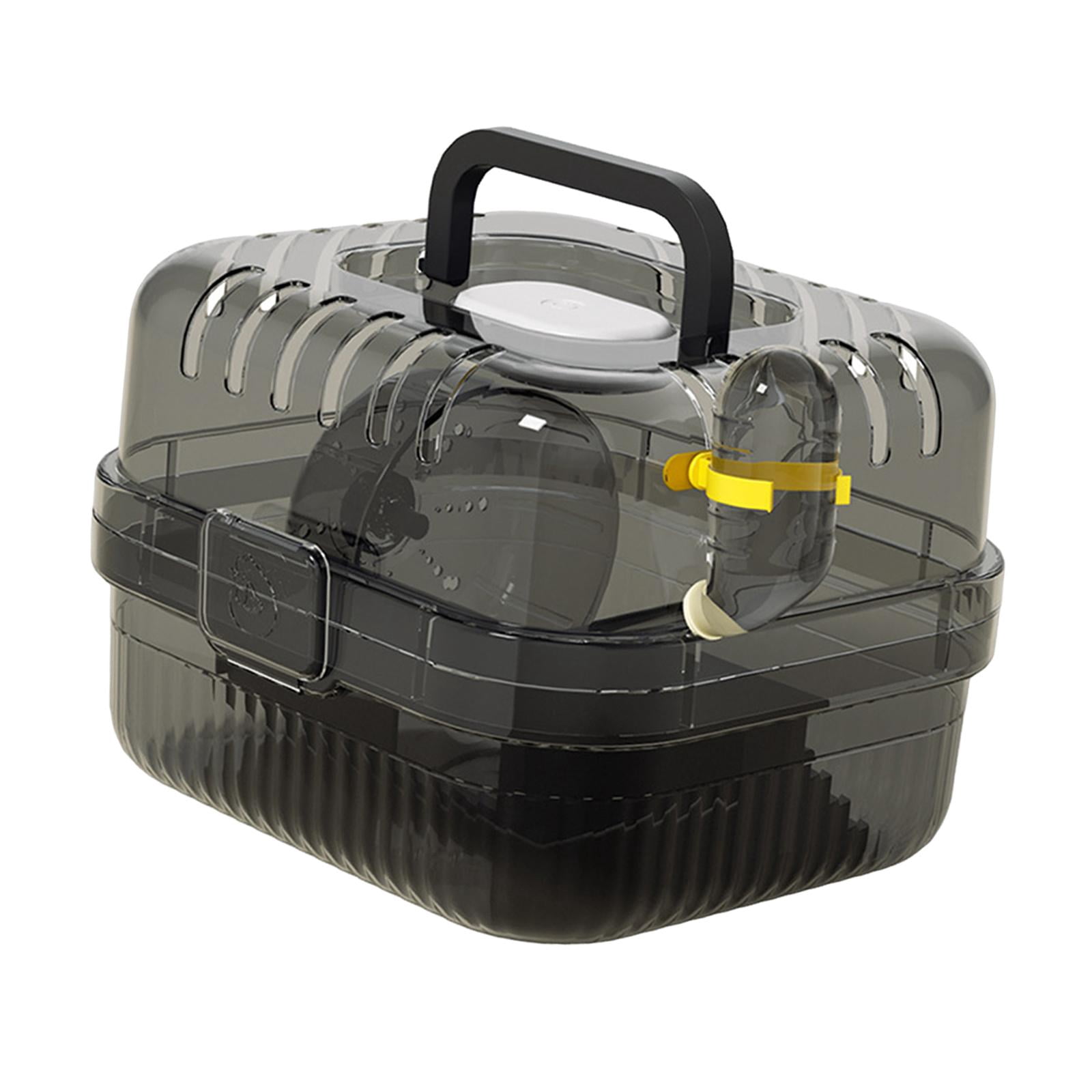 oshhni Hamster Cage with Water Bottle Breathable Carry Case for Gerbils Rats black