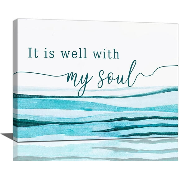Large Christian Wall Art It Is Well With My Soul Pictures Wall Decor Bible Verse Canvas Painting Print Modern Home Decor Artworks Framed for Living Room Bathroom Master Bedroom Sign Church 16"x12"