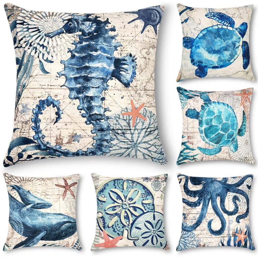 Buythrow Sea Theme Outdoor Throw Pillow Covers 18x18, Set of 6