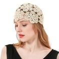 thumbnail image 3 of Nvzi Light Blue Flower Knitted Hat -2 pieces, hand woven flower pattern hollow design knitted hat, suitable for beach and vacation, party dressing, 3 of 4