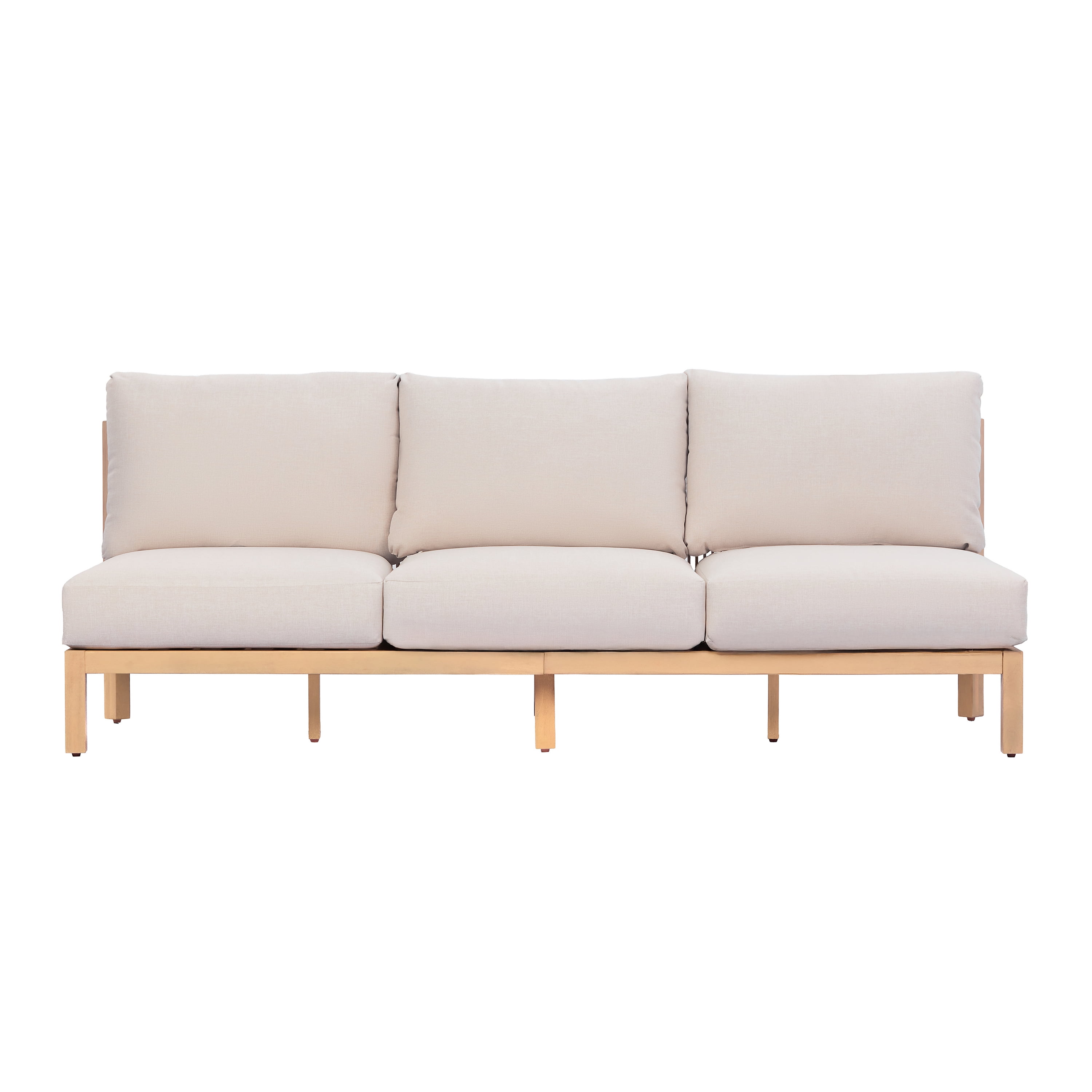73-Inch Outdoor Acacia Wood 3-Seater Sofa with Rope-Braided Backrest and Beige Cushion, Patio Furniture for Garden, Light Teak