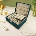 thumbnail image 3 of Gogcaro Green Jewelry Box 2 Layer Jewelry Box 10.4 x 7.7 x 3.9 Inches Jewelry Organizer Tray for Earrings Bracelets Rings Watches (Green), 3 of 7